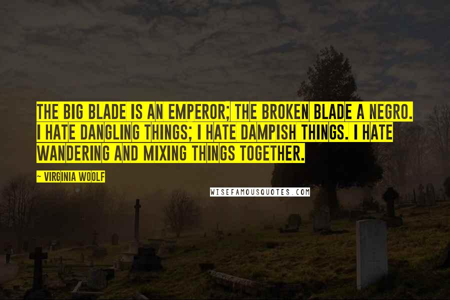 Virginia Woolf Quotes: The big blade is an emperor; the broken blade a Negro. I hate dangling things; I hate dampish things. I hate wandering and mixing things together.