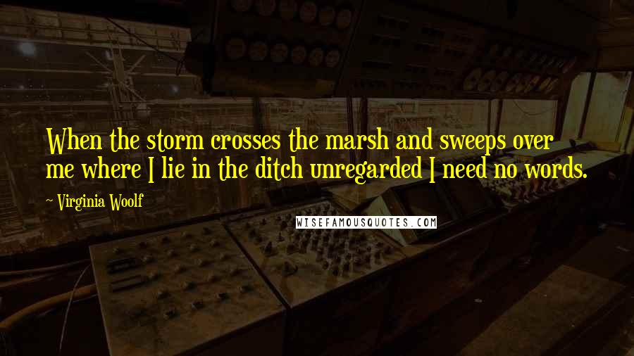 Virginia Woolf Quotes: When the storm crosses the marsh and sweeps over me where I lie in the ditch unregarded I need no words.