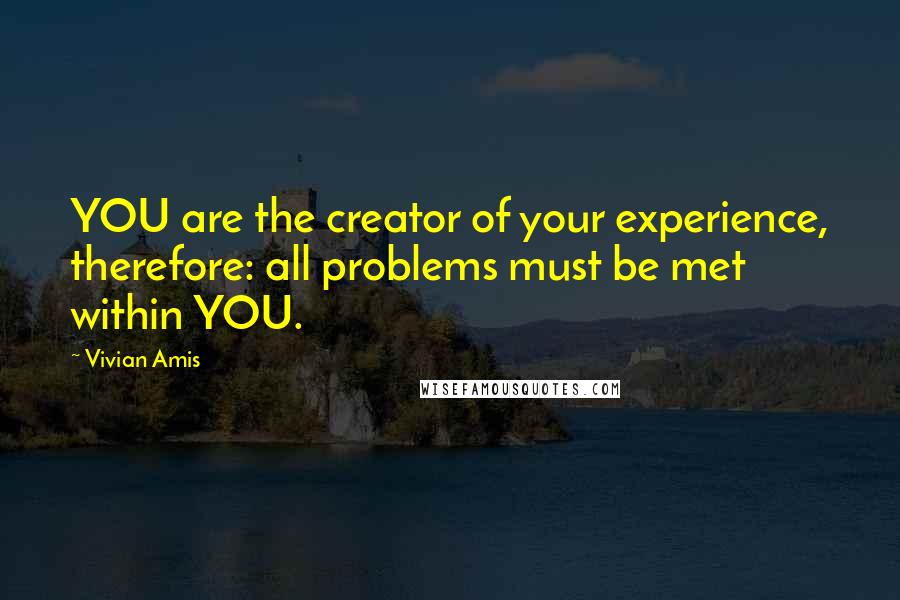 Vivian Amis Quotes: YOU are the creator of your experience, therefore: all problems must be met within YOU.