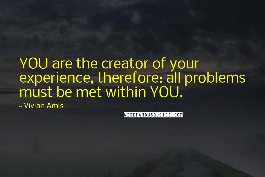 Vivian Amis Quotes: YOU are the creator of your experience, therefore: all problems must be met within YOU.