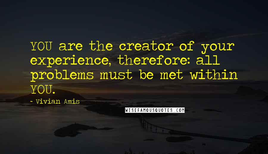 Vivian Amis Quotes: YOU are the creator of your experience, therefore: all problems must be met within YOU.