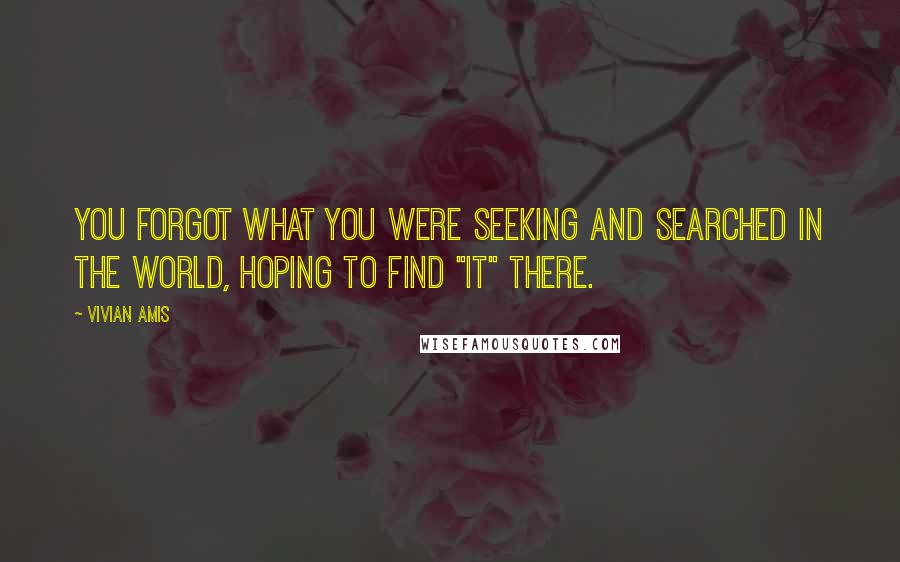 Vivian Amis Quotes: You forgot what you were seeking and searched in the world, hoping to find "it" there.
