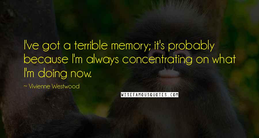 Vivienne Westwood Quotes: I've got a terrible memory; it's probably because I'm always concentrating on what I'm doing now.