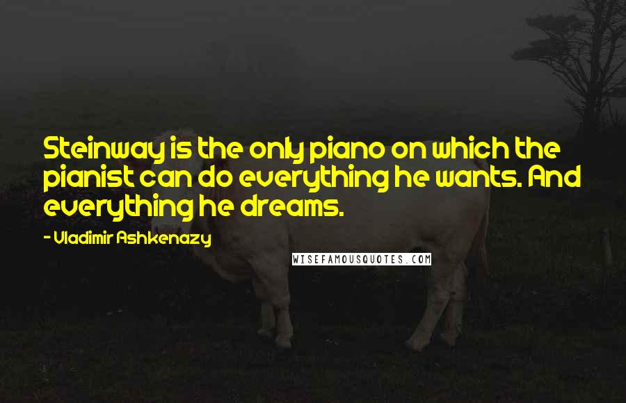 Vladimir Ashkenazy Quotes: Steinway is the only piano on which the pianist can do everything he wants. And everything he dreams.