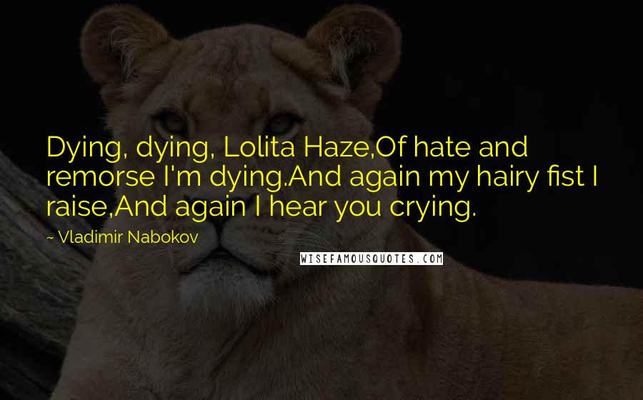 Vladimir Nabokov Quotes: Dying, dying, Lolita Haze,Of hate and remorse I'm dying.And again my hairy fist I raise,And again I hear you crying.