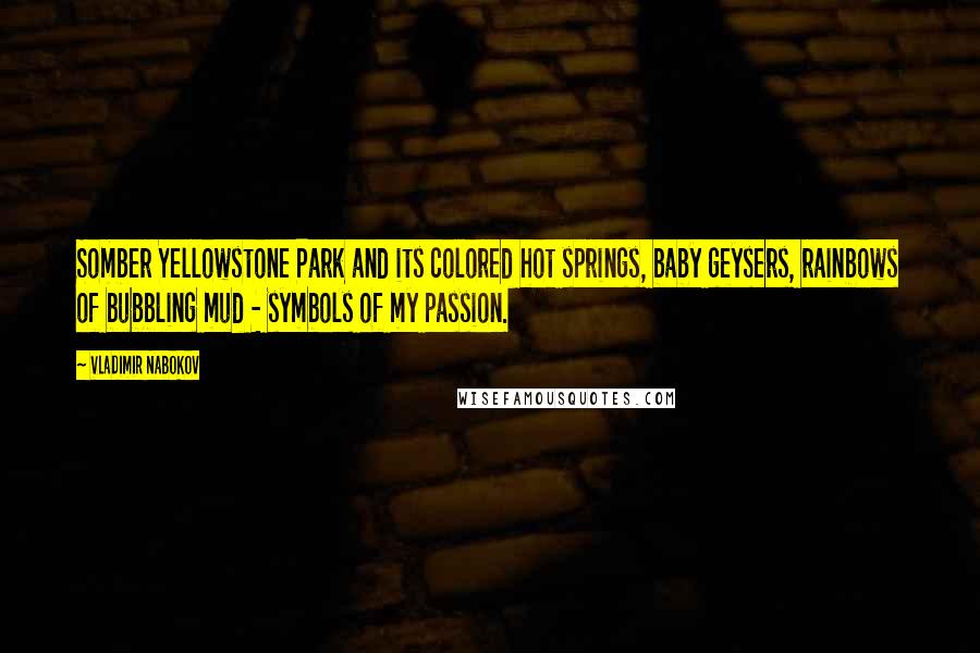 Vladimir Nabokov Quotes: Somber Yellowstone Park and its colored hot springs, baby geysers, rainbows of bubbling mud - symbols of my passion.