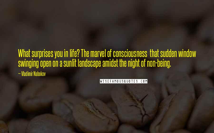 Vladimir Nabokov Quotes: What surprises you in life? The marvel of consciousness  that sudden window swinging open on a sunlit landscape amidst the night of non-being.