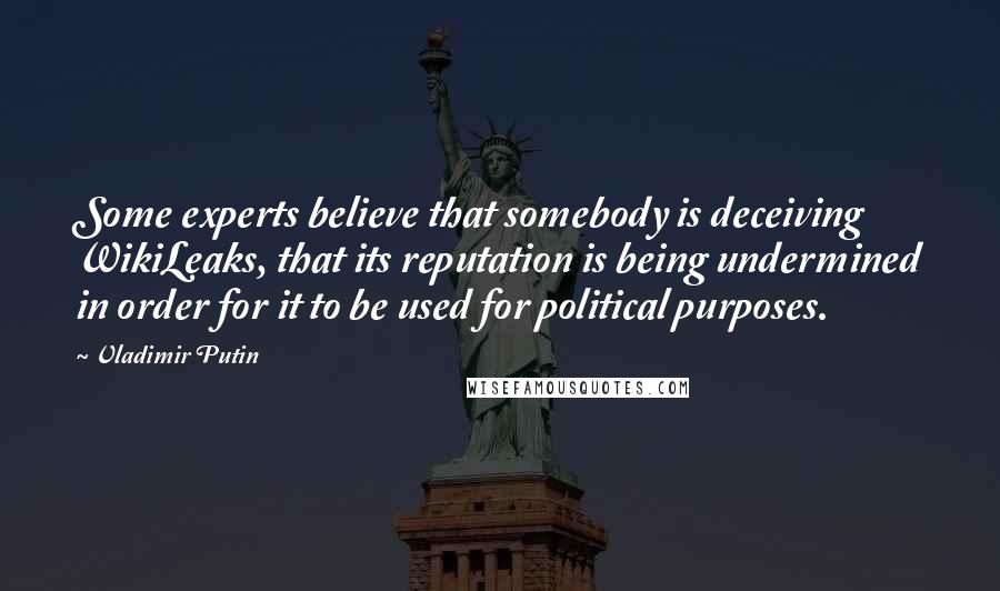Vladimir Putin Quotes: Some experts believe that somebody is deceiving WikiLeaks, that its reputation is being undermined in order for it to be used for political purposes.