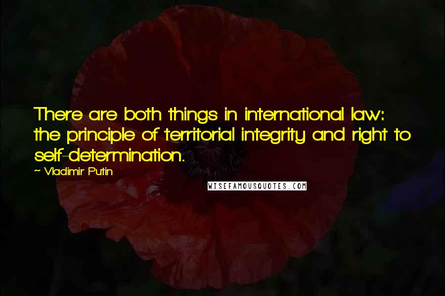 Vladimir Putin Quotes: There are both things in international law: the principle of territorial integrity and right to self-determination.