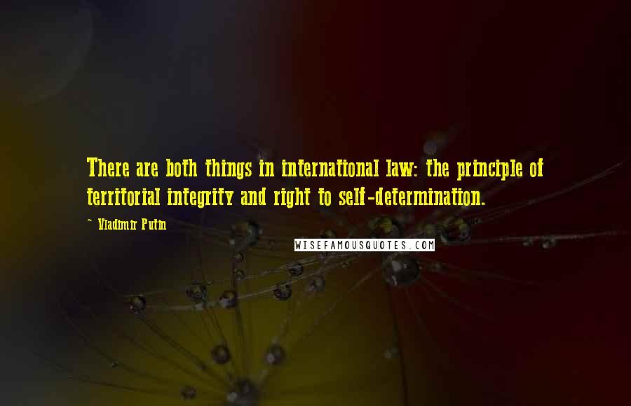 Vladimir Putin Quotes: There are both things in international law: the principle of territorial integrity and right to self-determination.