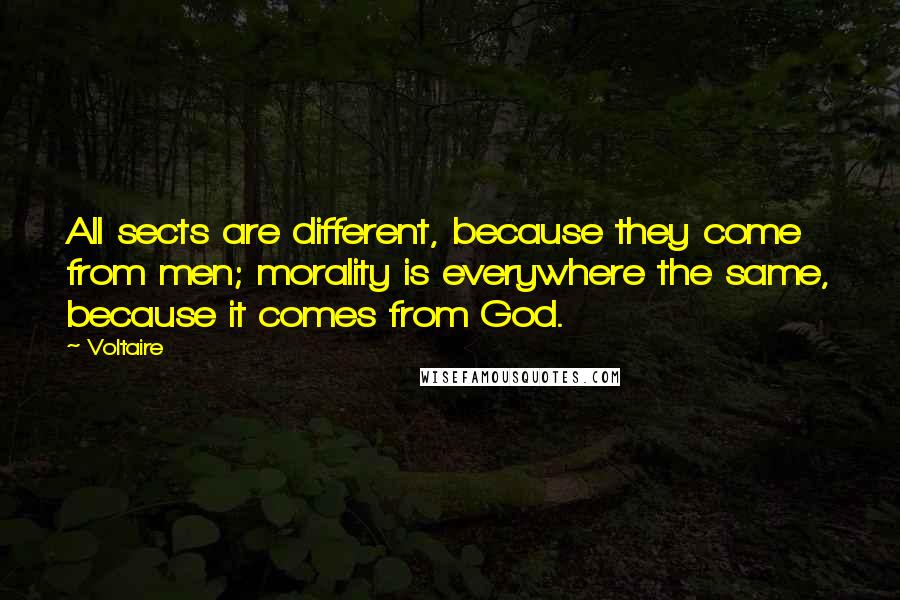 Voltaire Quotes: All sects are different, because they come from men; morality is everywhere the same, because it comes from God.