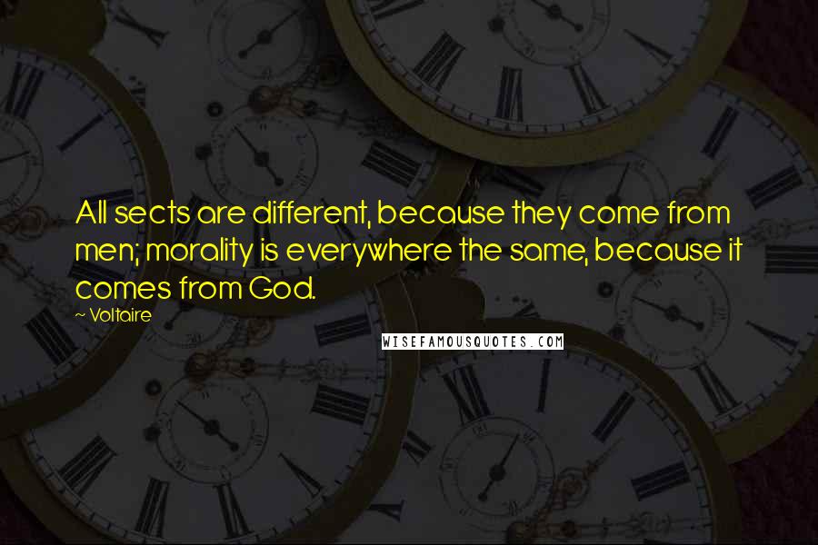 Voltaire Quotes: All sects are different, because they come from men; morality is everywhere the same, because it comes from God.