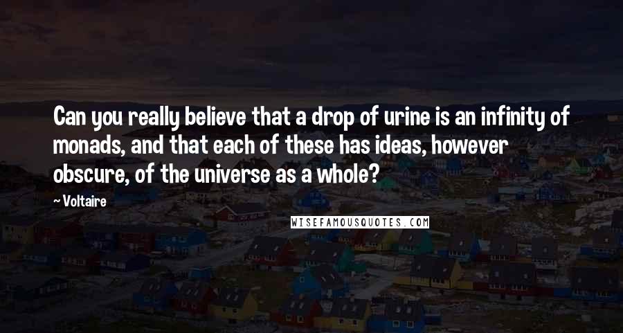 Voltaire Quotes: Can you really believe that a drop of urine is an infinity of monads, and that each of these has ideas, however obscure, of the universe as a whole?