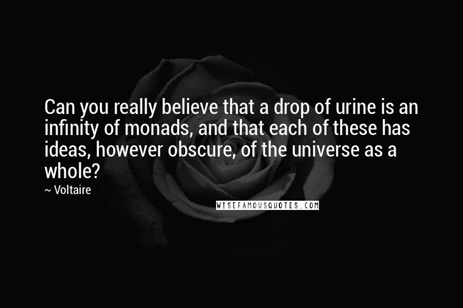 Voltaire Quotes: Can you really believe that a drop of urine is an infinity of monads, and that each of these has ideas, however obscure, of the universe as a whole?