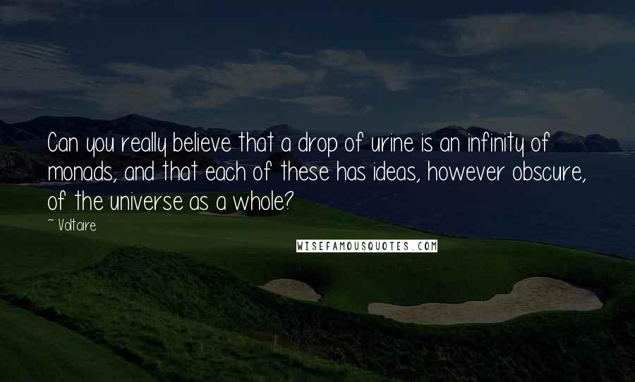 Voltaire Quotes: Can you really believe that a drop of urine is an infinity of monads, and that each of these has ideas, however obscure, of the universe as a whole?