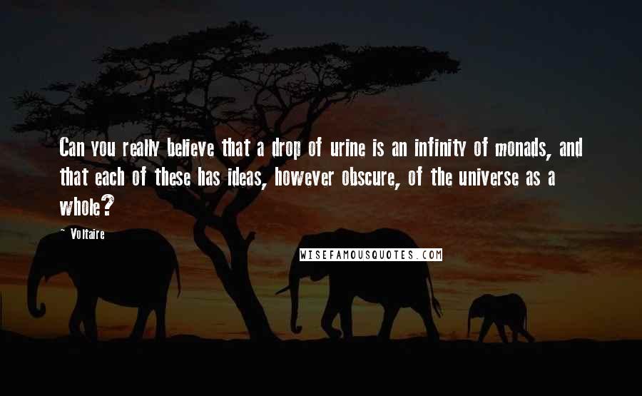 Voltaire Quotes: Can you really believe that a drop of urine is an infinity of monads, and that each of these has ideas, however obscure, of the universe as a whole?