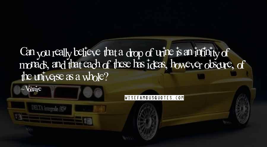 Voltaire Quotes: Can you really believe that a drop of urine is an infinity of monads, and that each of these has ideas, however obscure, of the universe as a whole?