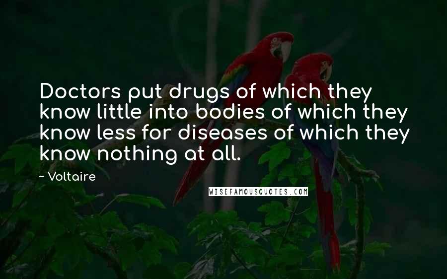 Voltaire Quotes: Doctors put drugs of which they know little into bodies of which they know less for diseases of which they know nothing at all.