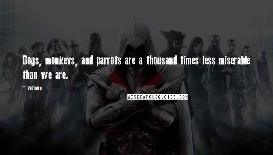 Voltaire Quotes: Dogs, monkeys, and parrots are a thousand times less miserable than we are.