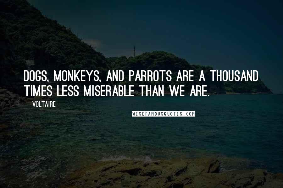 Voltaire Quotes: Dogs, monkeys, and parrots are a thousand times less miserable than we are.