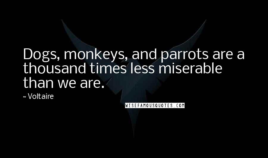 Voltaire Quotes: Dogs, monkeys, and parrots are a thousand times less miserable than we are.