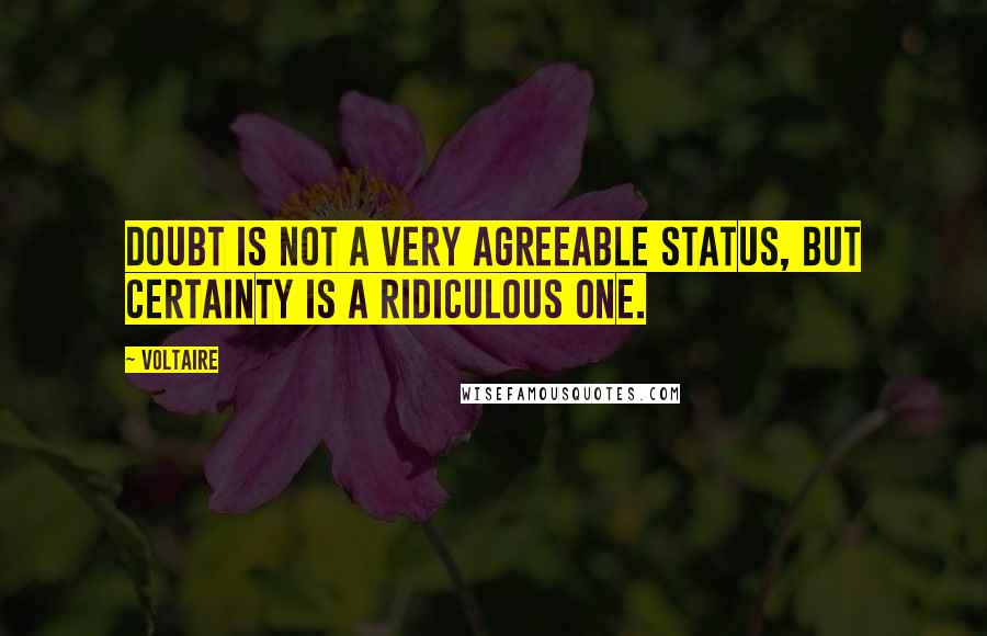 Voltaire Quotes: Doubt is not a very agreeable status, but certainty is a ridiculous one.