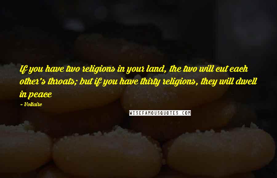 Voltaire Quotes: If you have two religions in your land, the two will cut each other's throats; but if you have thirty religions, they will dwell in peace