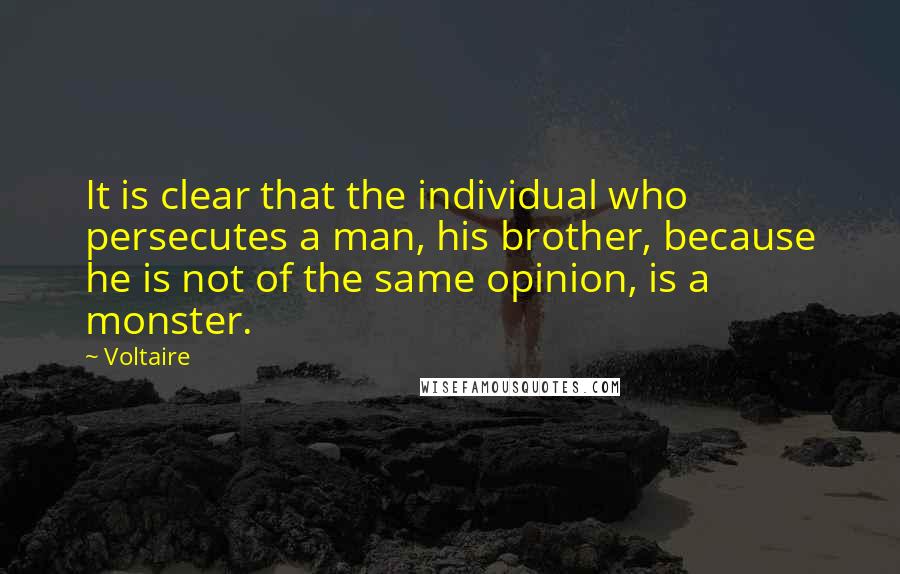 Voltaire Quotes: It is clear that the individual who persecutes a man, his brother, because he is not of the same opinion, is a monster.