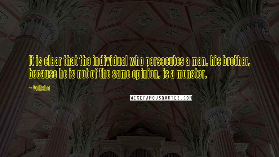 Voltaire Quotes: It is clear that the individual who persecutes a man, his brother, because he is not of the same opinion, is a monster.