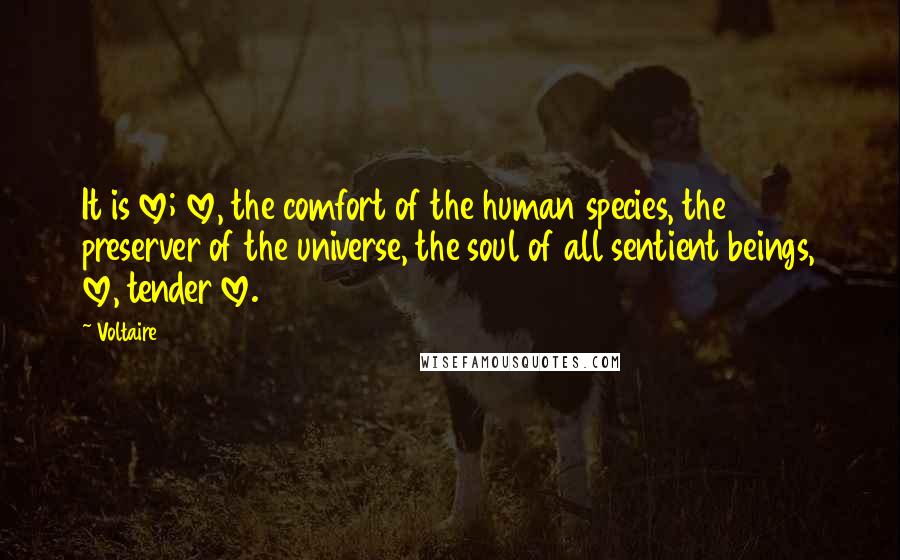 Voltaire Quotes: It is love; love, the comfort of the human species, the preserver of the universe, the soul of all sentient beings, love, tender love.
