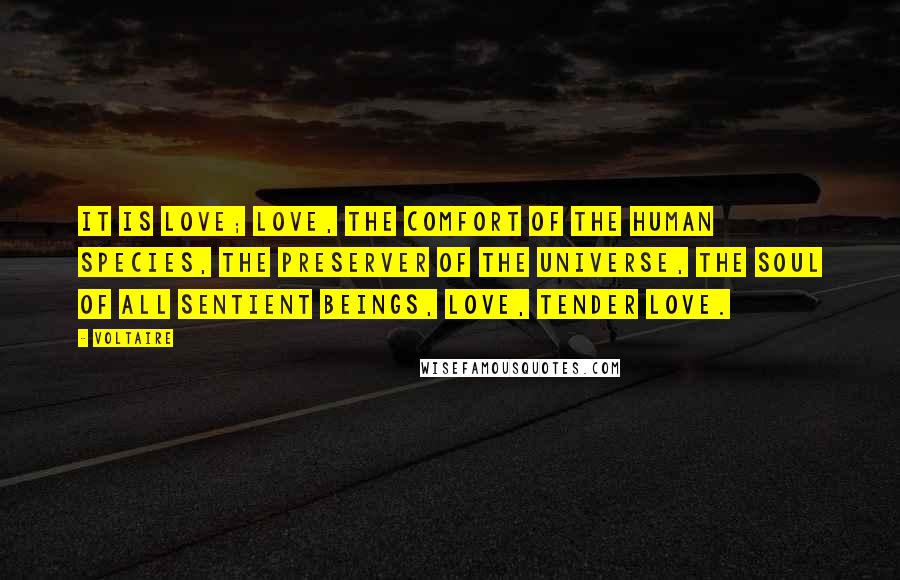 Voltaire Quotes: It is love; love, the comfort of the human species, the preserver of the universe, the soul of all sentient beings, love, tender love.
