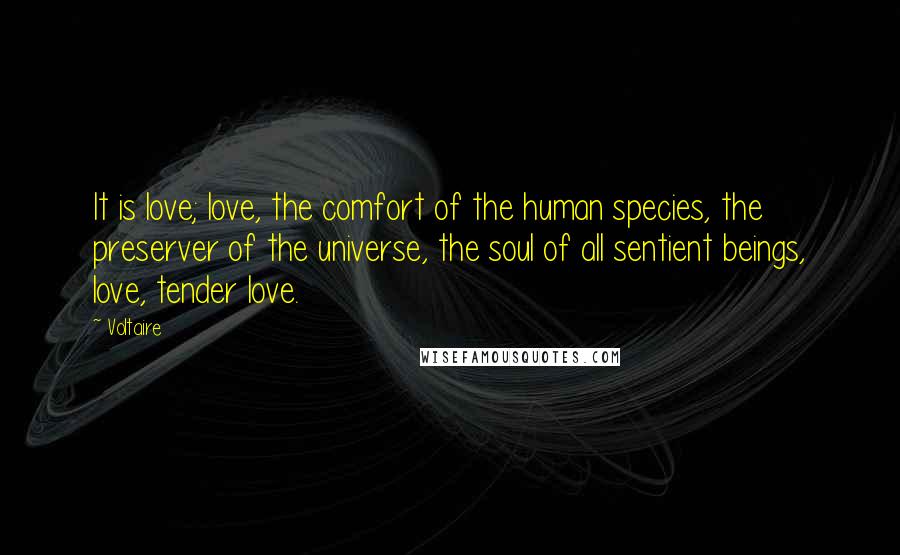 Voltaire Quotes: It is love; love, the comfort of the human species, the preserver of the universe, the soul of all sentient beings, love, tender love.