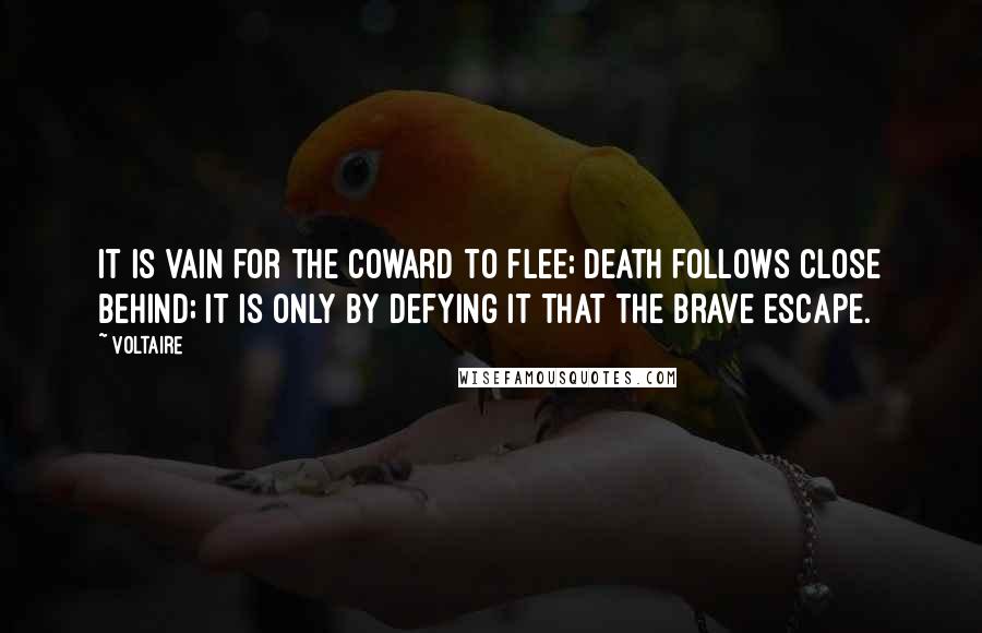 Voltaire Quotes: It is vain for the coward to flee; death follows close behind; it is only by defying it that the brave escape.