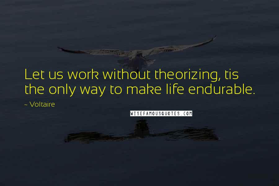 Voltaire Quotes: Let us work without theorizing, tis the only way to make life endurable.