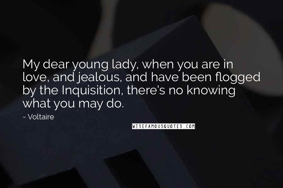 Voltaire Quotes: My dear young lady, when you are in love, and jealous, and have been flogged by the Inquisition, there's no knowing what you may do.