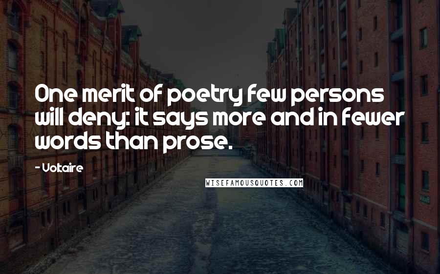 Voltaire Quotes: One merit of poetry few persons will deny: it says more and in fewer words than prose.