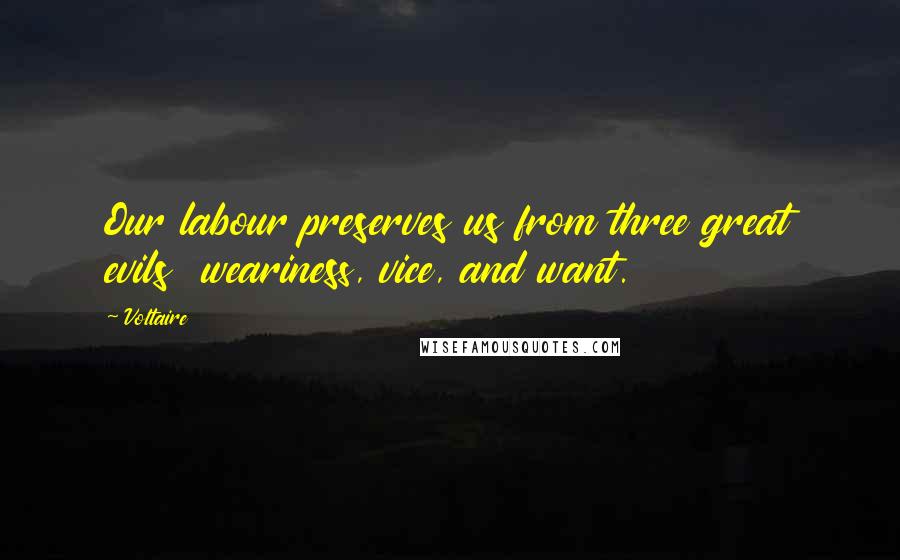 Voltaire Quotes: Our labour preserves us from three great evils  weariness, vice, and want.