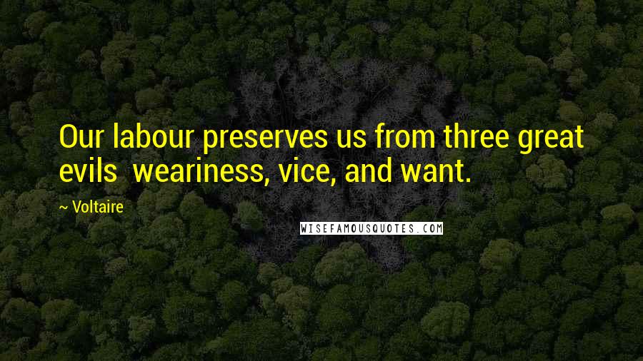 Voltaire Quotes: Our labour preserves us from three great evils  weariness, vice, and want.