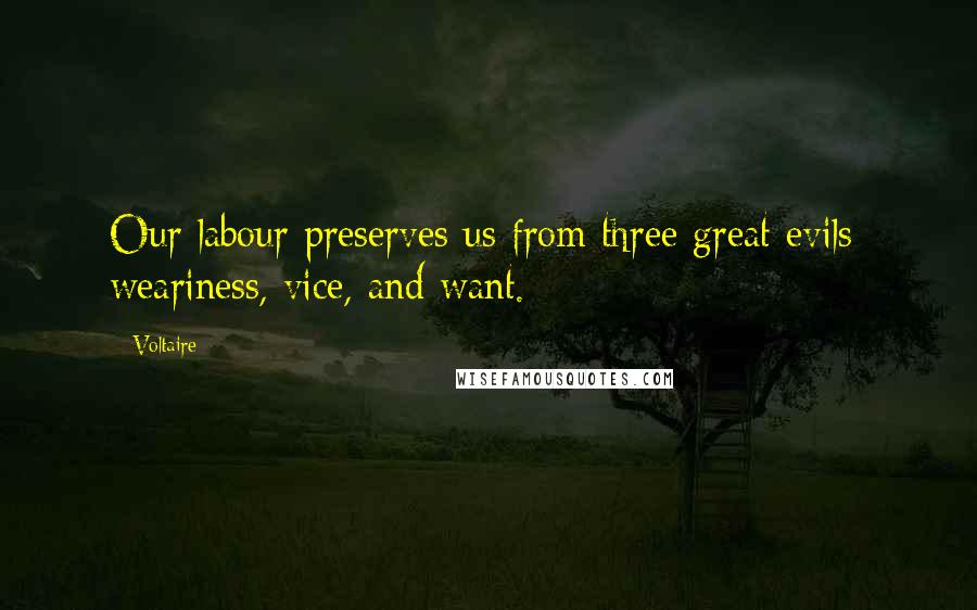 Voltaire Quotes: Our labour preserves us from three great evils  weariness, vice, and want.