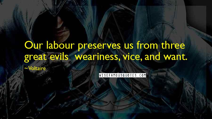 Voltaire Quotes: Our labour preserves us from three great evils  weariness, vice, and want.