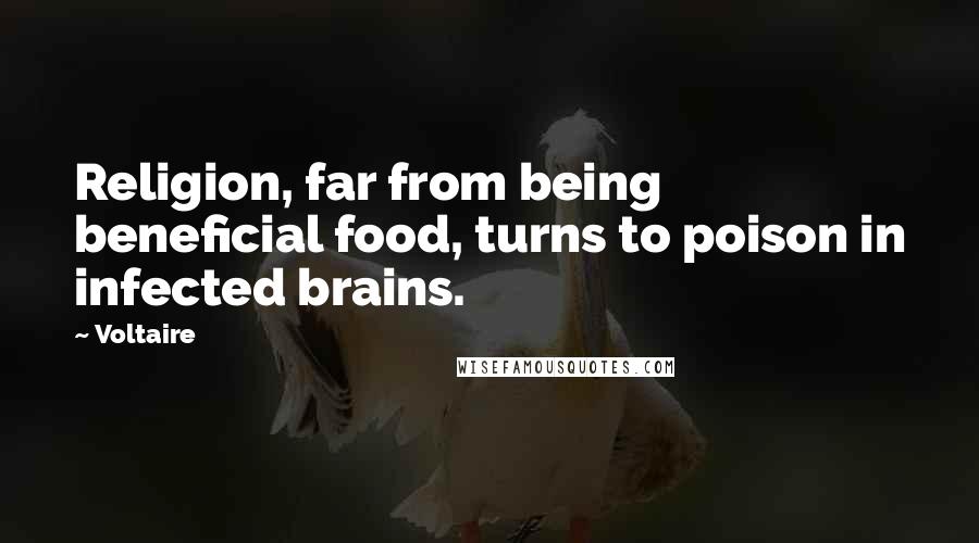 Voltaire Quotes: Religion, far from being beneficial food, turns to poison in infected brains.