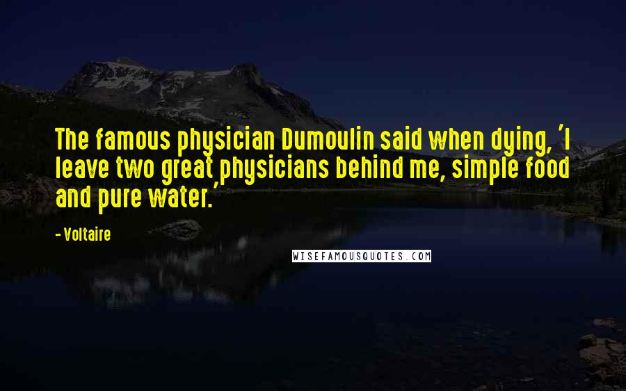 Voltaire Quotes: The famous physician Dumoulin said when dying, 'I leave two great physicians behind me, simple food and pure water.'