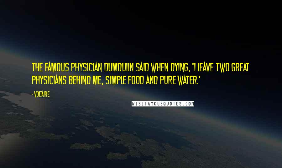 Voltaire Quotes: The famous physician Dumoulin said when dying, 'I leave two great physicians behind me, simple food and pure water.'