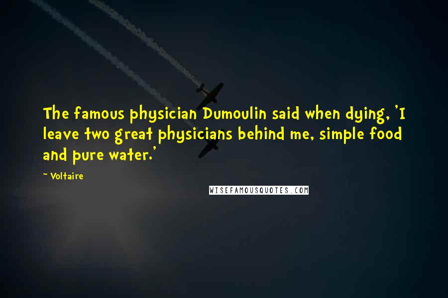 Voltaire Quotes: The famous physician Dumoulin said when dying, 'I leave two great physicians behind me, simple food and pure water.'