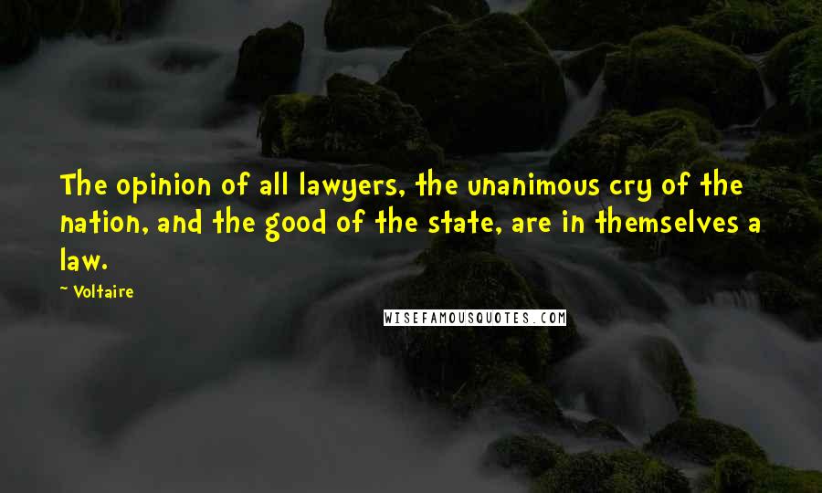 Voltaire Quotes: The opinion of all lawyers, the unanimous cry of the nation, and the good of the state, are in themselves a law.