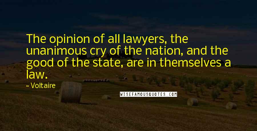 Voltaire Quotes: The opinion of all lawyers, the unanimous cry of the nation, and the good of the state, are in themselves a law.