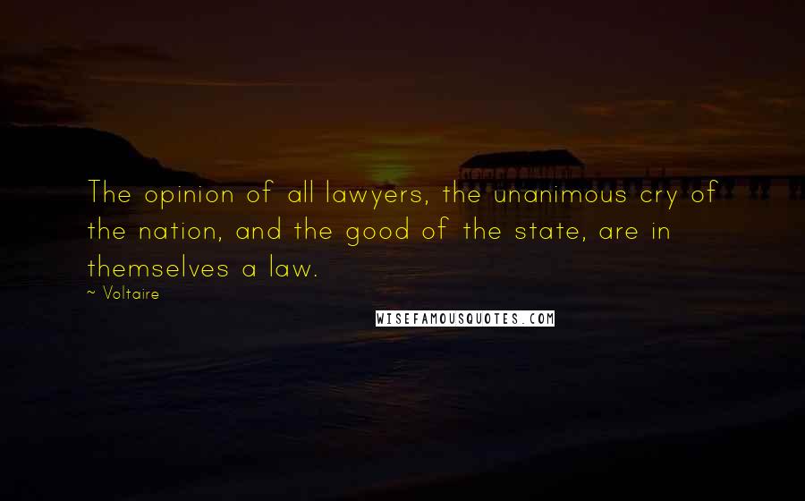 Voltaire Quotes: The opinion of all lawyers, the unanimous cry of the nation, and the good of the state, are in themselves a law.