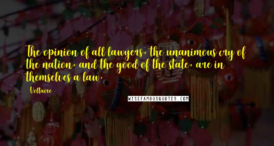 Voltaire Quotes: The opinion of all lawyers, the unanimous cry of the nation, and the good of the state, are in themselves a law.