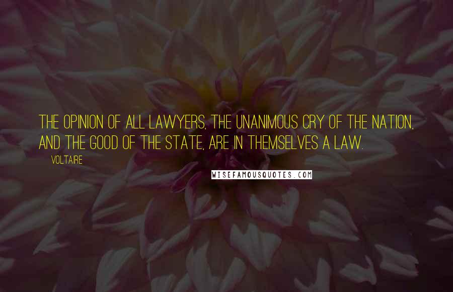 Voltaire Quotes: The opinion of all lawyers, the unanimous cry of the nation, and the good of the state, are in themselves a law.