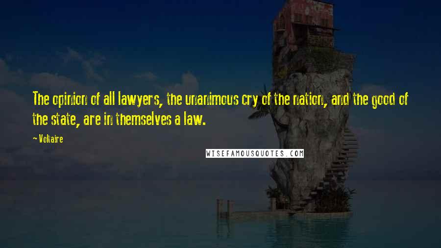 Voltaire Quotes: The opinion of all lawyers, the unanimous cry of the nation, and the good of the state, are in themselves a law.